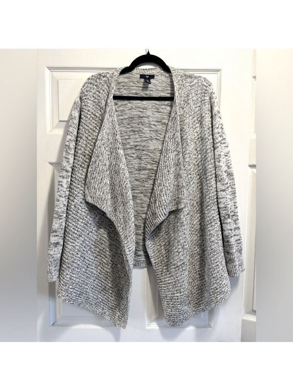 GAP Women’s Open Front Waterfall Cardigan Heather Grey Knit 100% Cotton Size XL